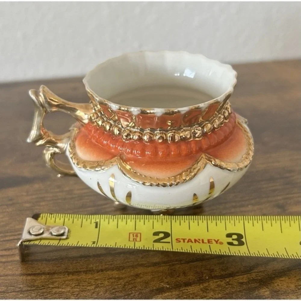 2-PC Vintage‎ Mini Vase Floral Gold Handle Numbered & Porcelain Pedestal Bowl